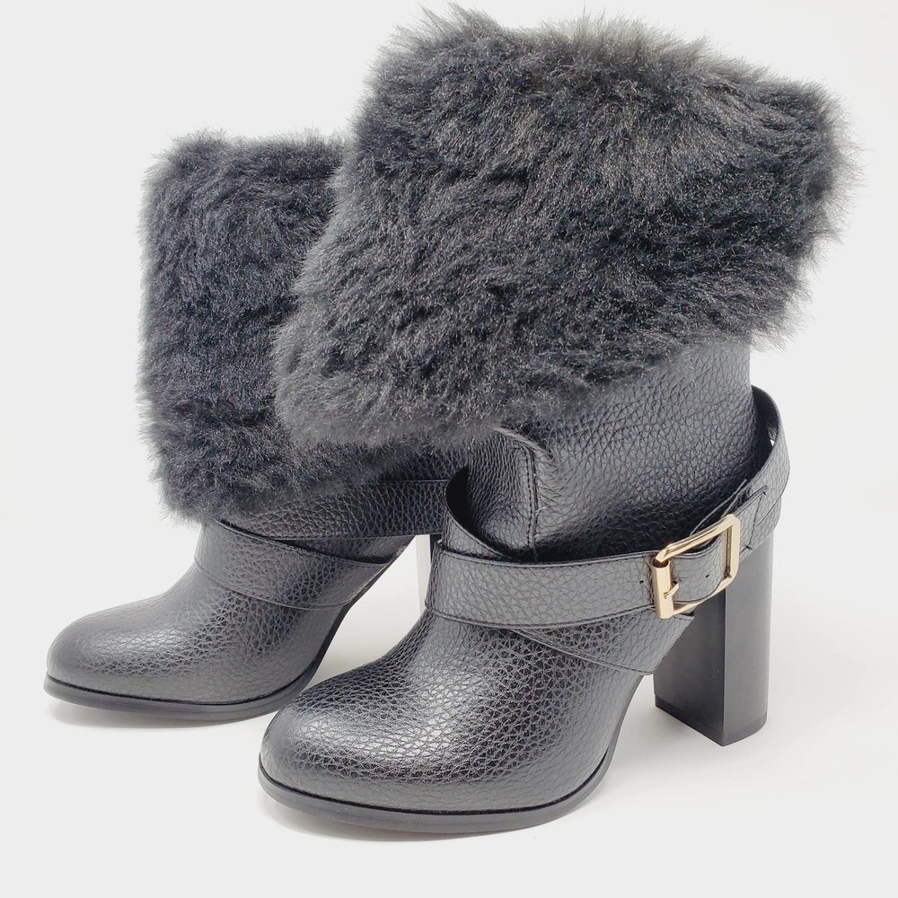 Leila Stone Oda Faux Leather Retro Fur Fold Style Boots Size 6